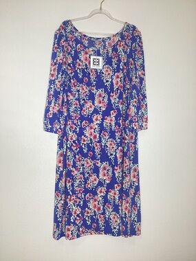 Mary Square NEW Blue Floral Shift Dress 3/4 Sleeves NWT XXL